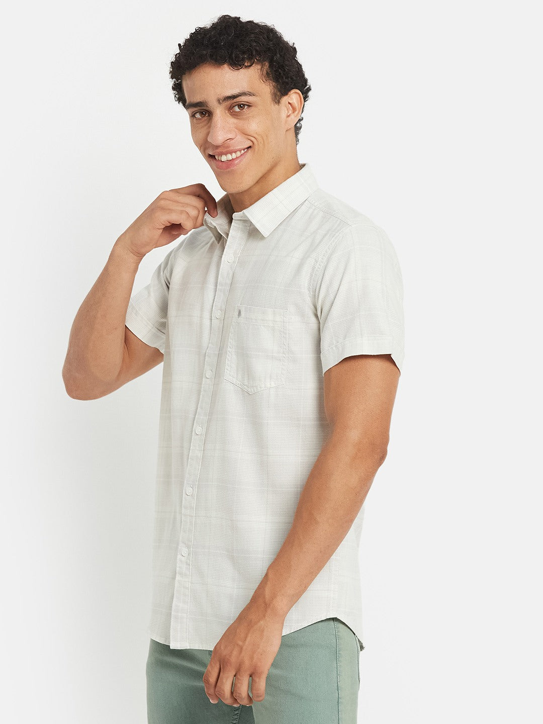 METTLE SS25 Checked Cotton Spread Collar Casual Shirt