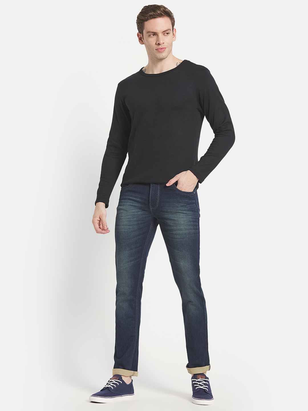 Octave Men Blue Straight Fit Heavy Fade Stretchable Cotton Jeans