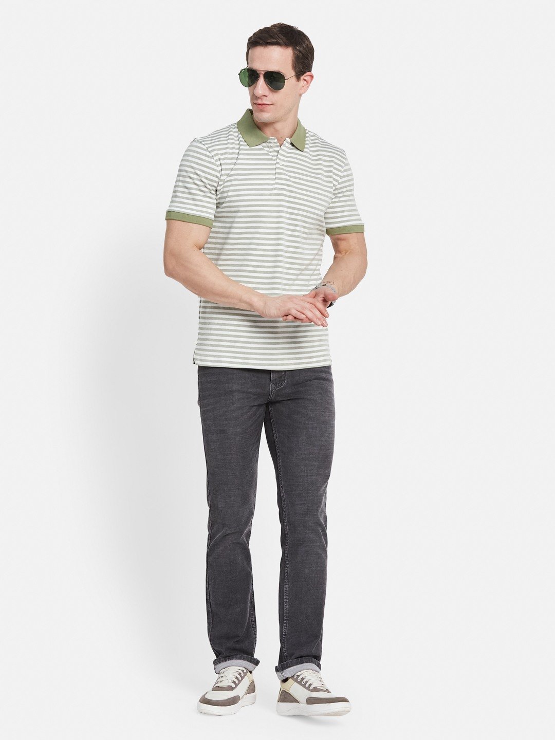 Octave Men Striped Polo Collar T-shirt