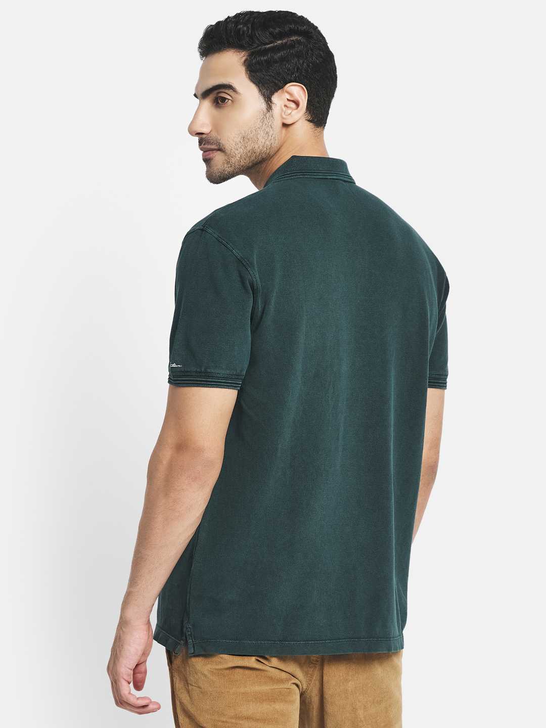 Octave Men Green Checked Polo Collar T-Shirt