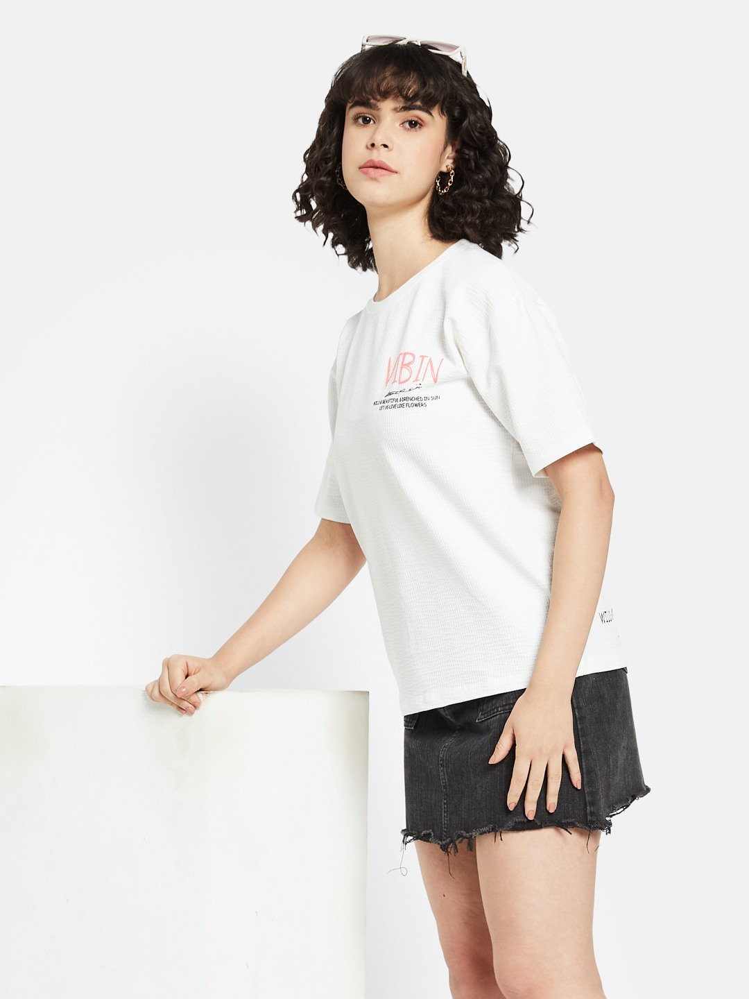 METTLE Women Typography Printed Round Neck Cotton T-shirt