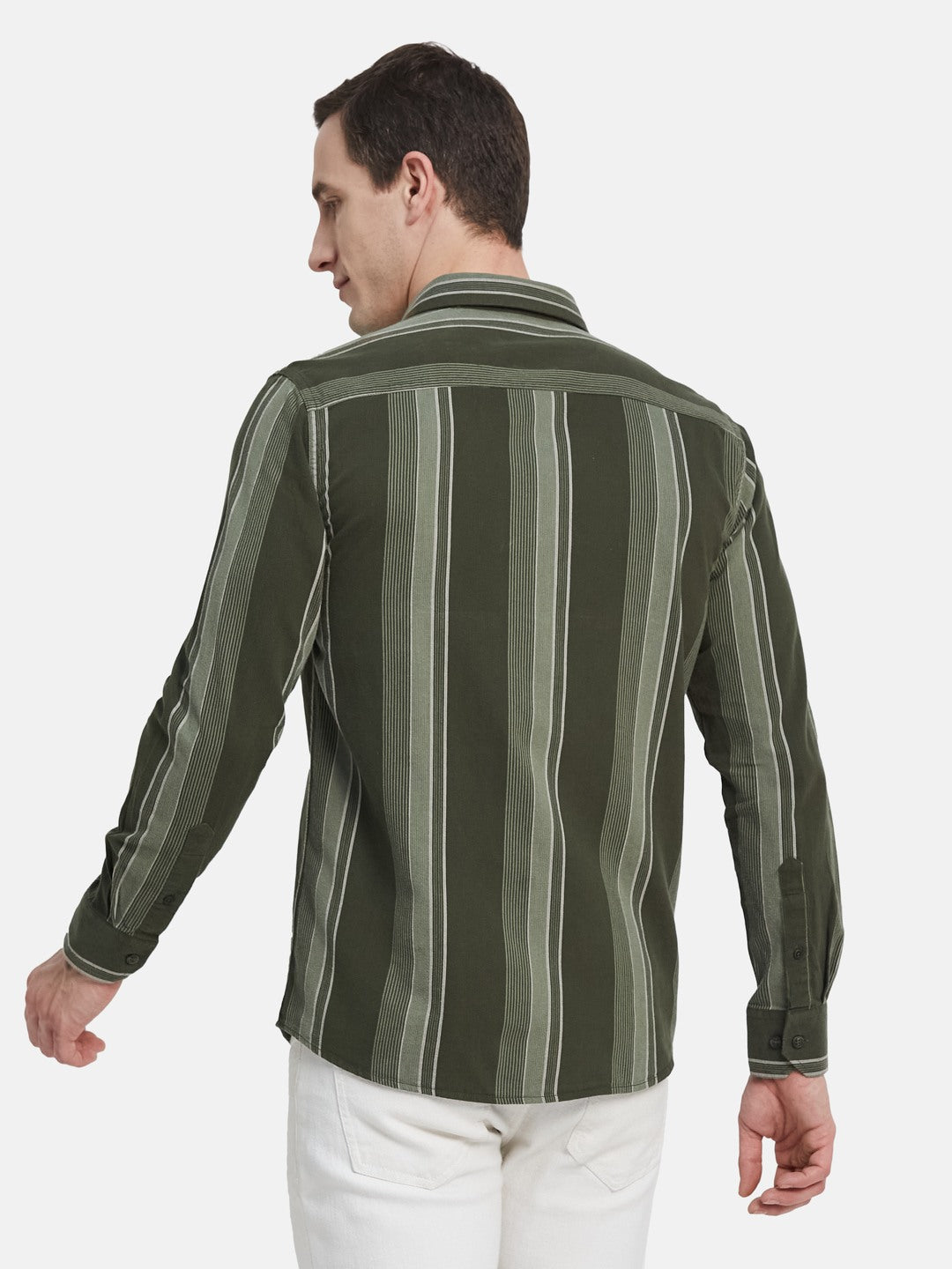 METTLE Men Spread Collar Vertical Striped Cotton Casual Shirt