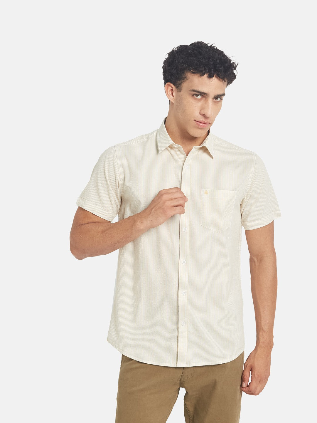 METTLE Striped Short Sleeves Cotton Casual Shirt