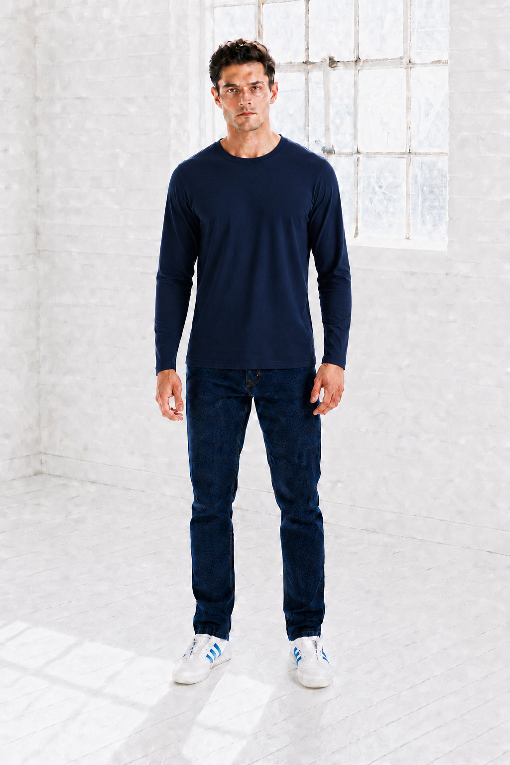 Men’s Navy Flat Back Rib Knit Full Sleeve Pre-Winter Sweatshirts