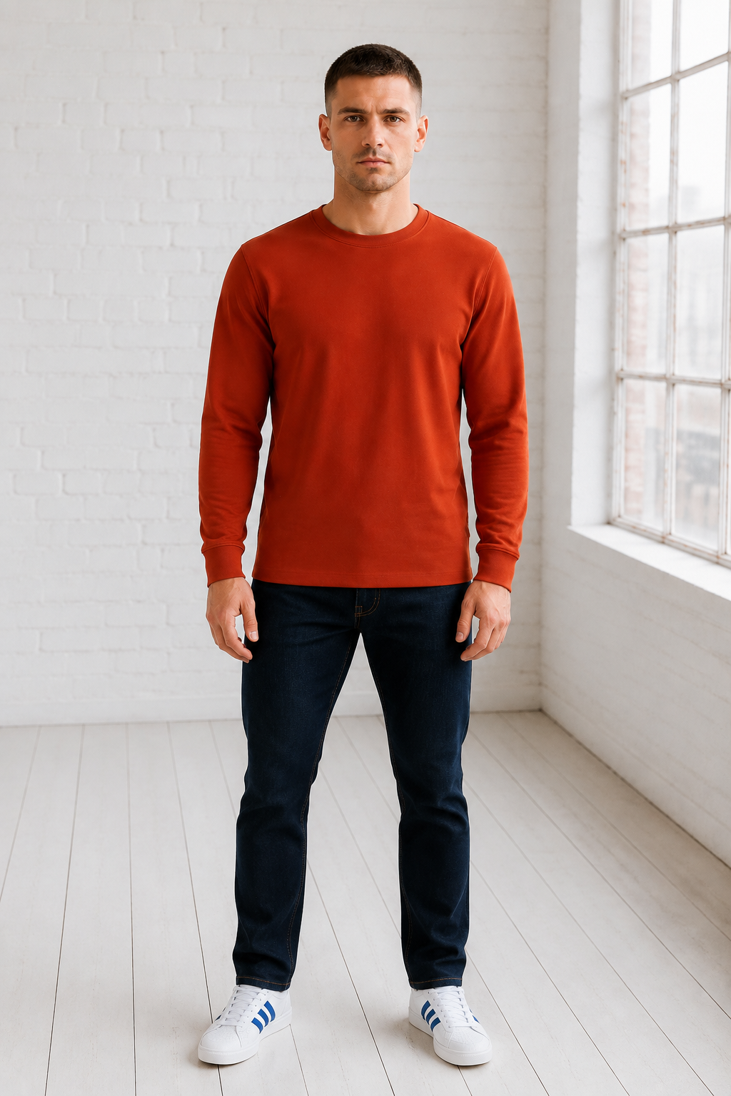 Men’s Rust Flat Back Rib Knit Full Sleeve Pre-Winter Sweatshirts