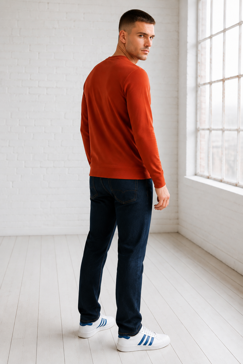 Men’s Rust Flat Back Rib Knit Full Sleeve Pre-Winter Sweatshirts