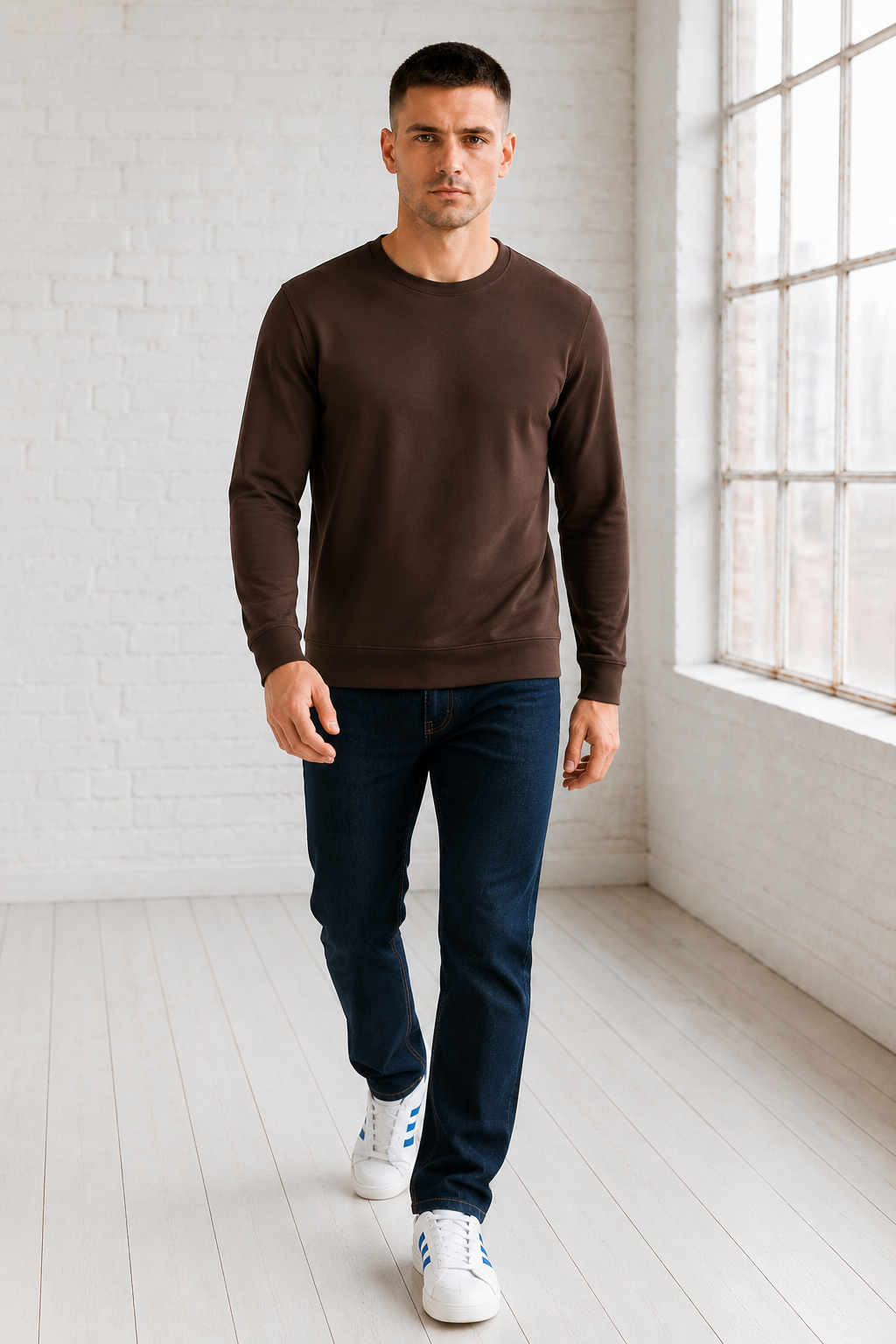 Men’s Espresso Football Knit Full Sleeve Pre-Winter Sweatshirts
