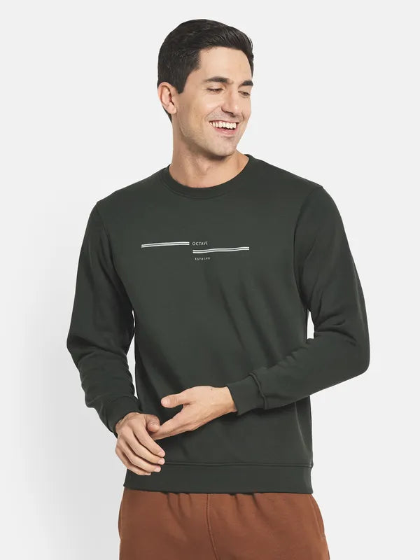 Men Olive Green Fleece Sweatshirt