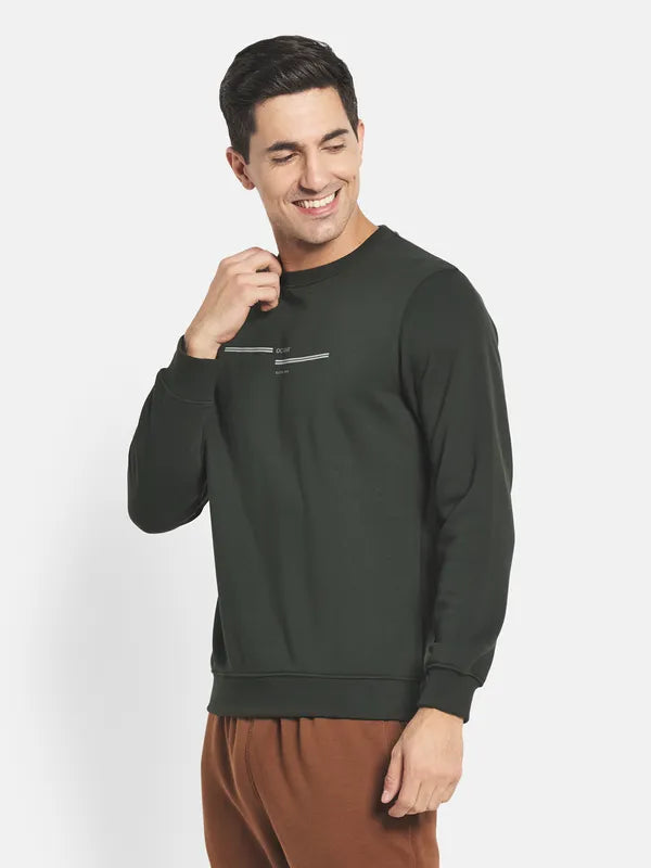 Men Olive Green Fleece Sweatshirt