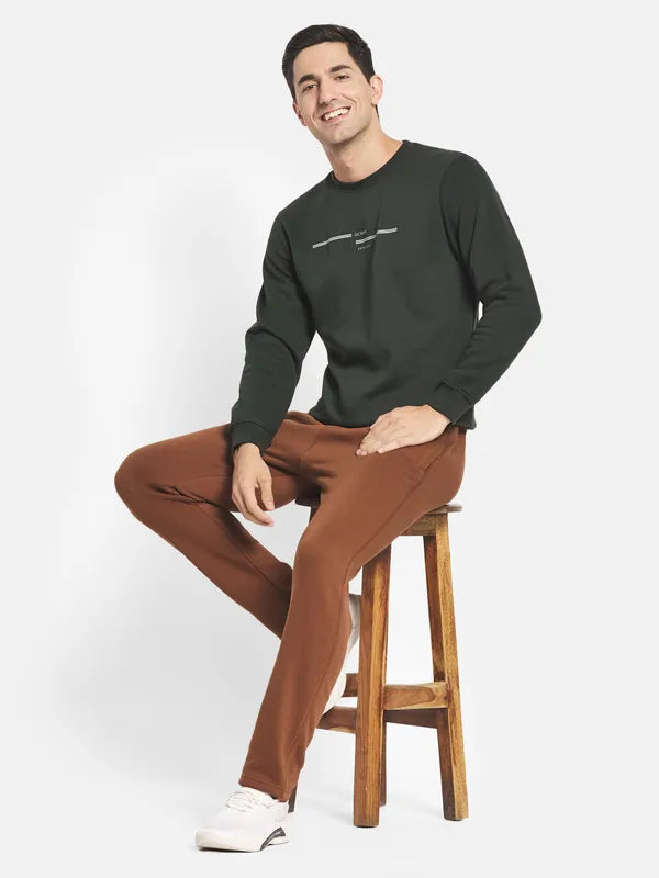 Men Olive Green Fleece Sweatshirt