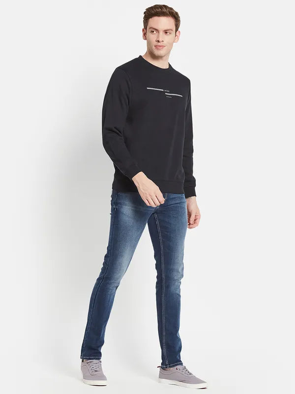 Men Navy Blue Printed Sweatshirt