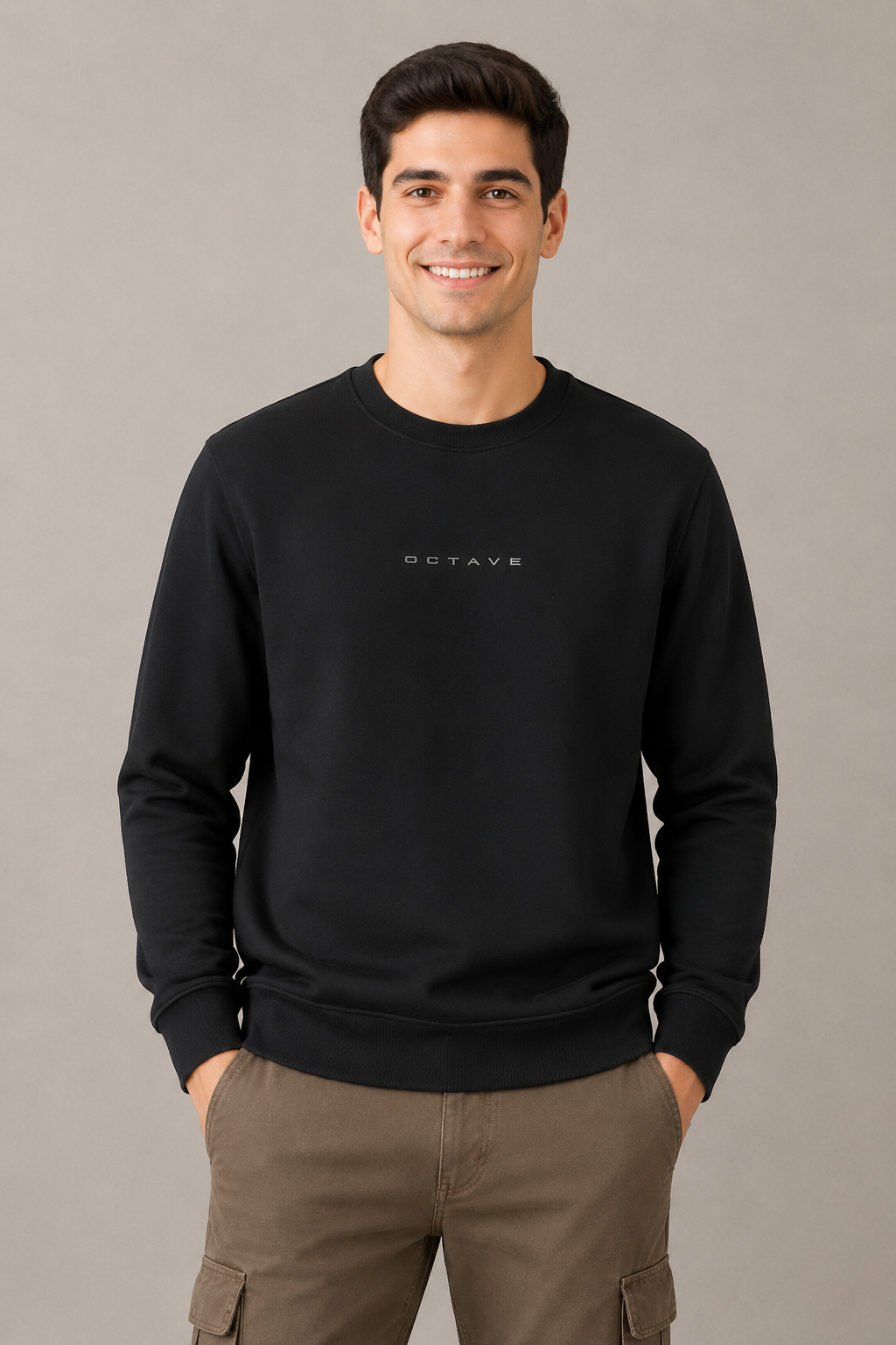 Men’s Black Cotton Fleece Full Sleeve Pre-Winter Sweatshirt