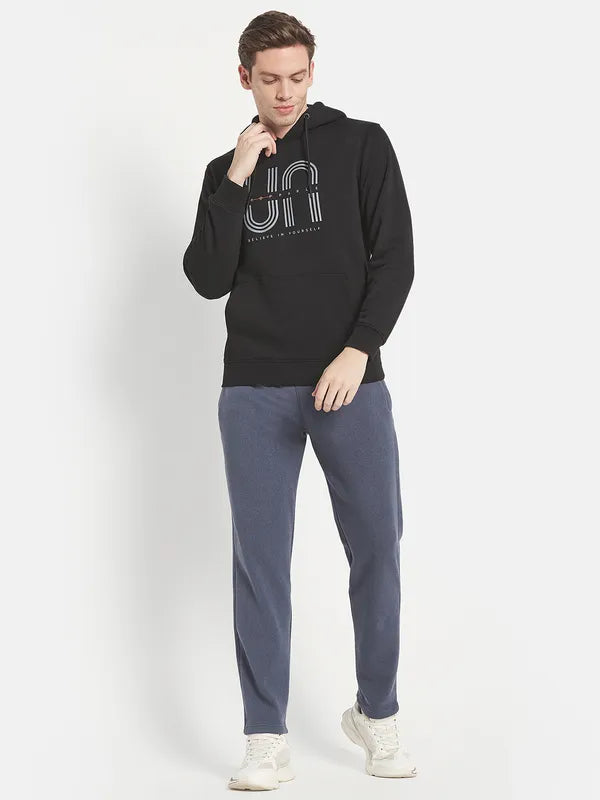 Men Black Printed Hooded Sweatshirt