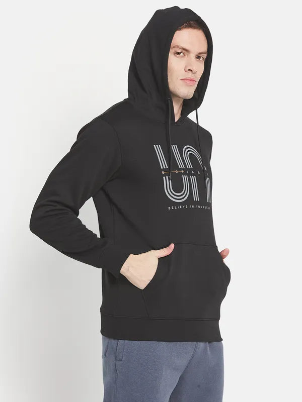 Men Black Printed Hooded Sweatshirt