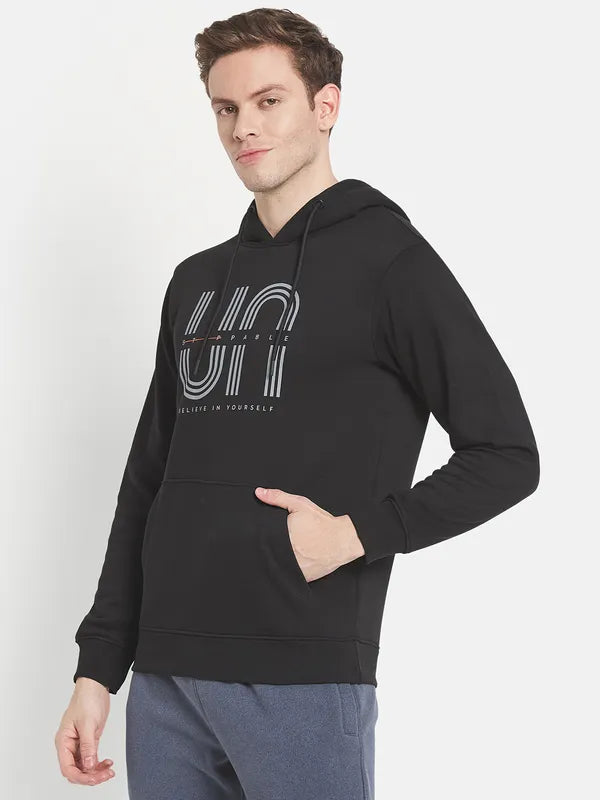 Men Black Printed Hooded Sweatshirt