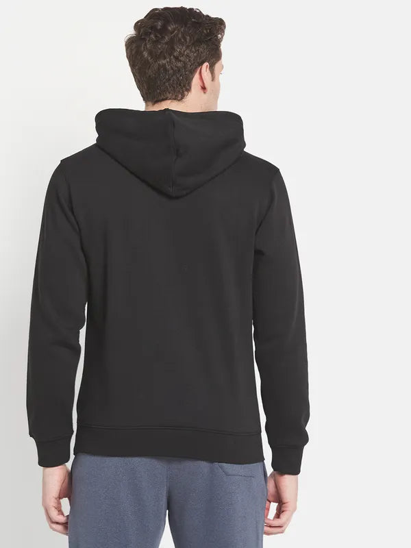 Men Black Printed Hooded Sweatshirt