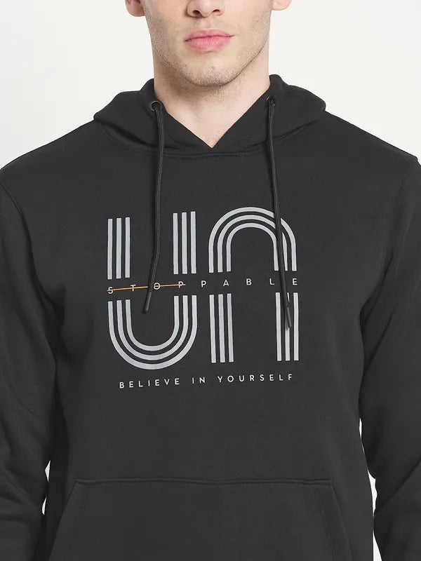 Men Black Printed Hooded Sweatshirt