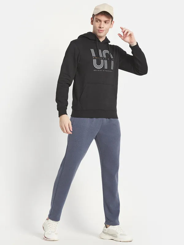 Men Black Printed Hooded Sweatshirt