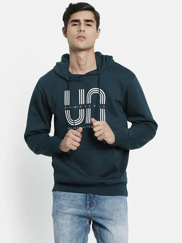 Men Green Printed Hooded Sweatshirt