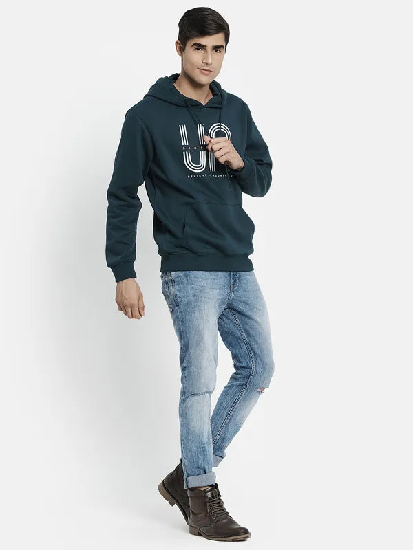 Men Green Printed Hooded Sweatshirt