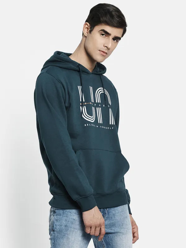 Men Green Printed Hooded Sweatshirt