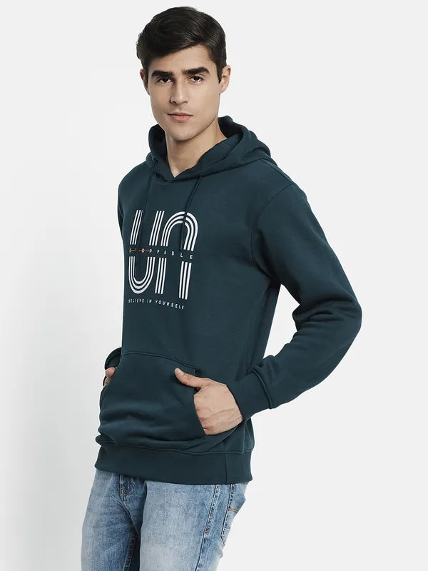 Men Green Printed Hooded Sweatshirt