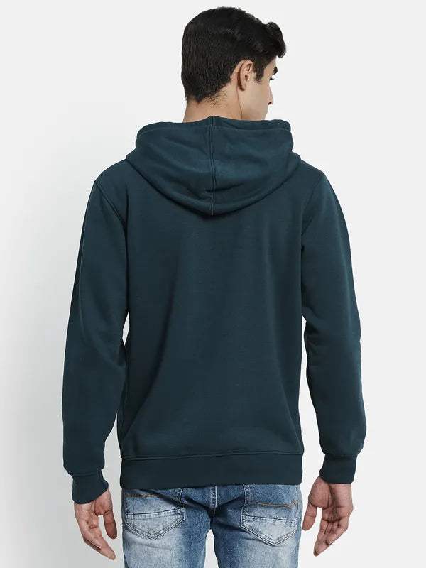 Men Green Printed Hooded Sweatshirt