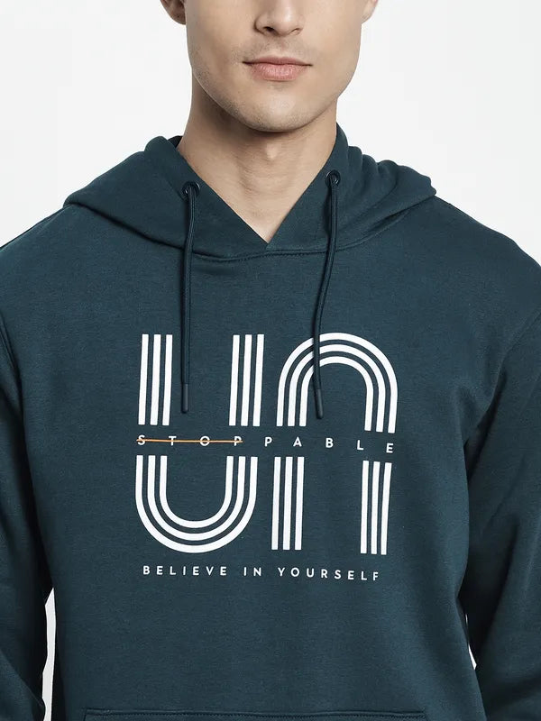 Men Green Printed Hooded Sweatshirt