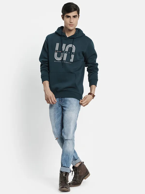 Men Green Printed Hooded Sweatshirt