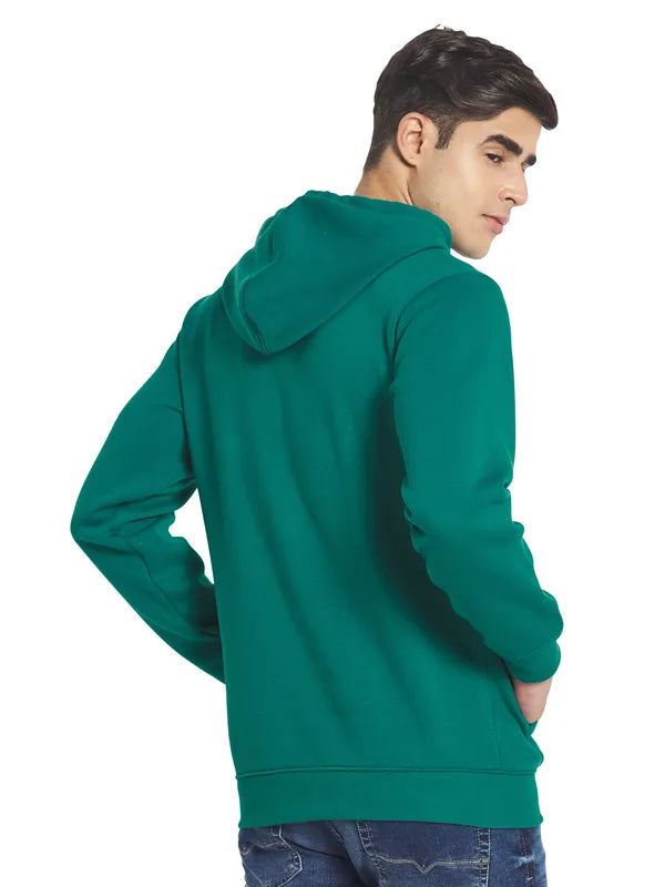 Octave Men Green Printed Fleece Hooded Sweatshirt