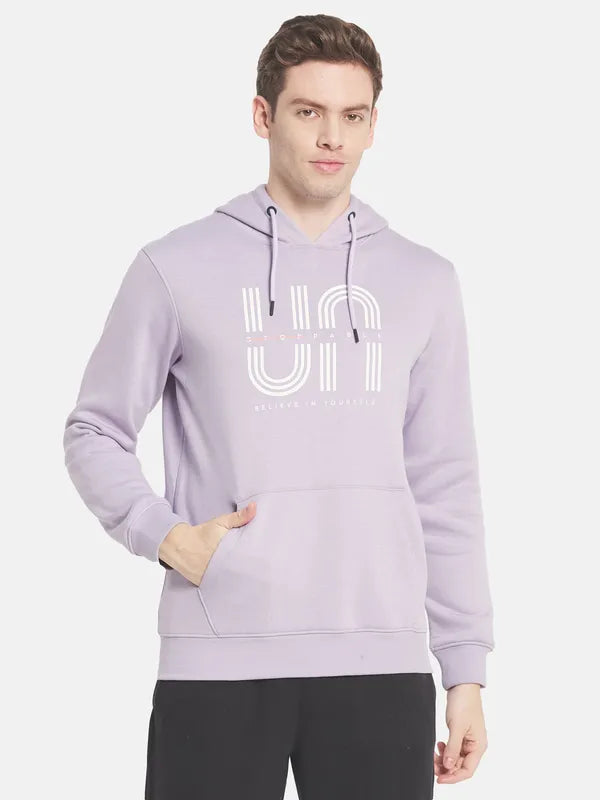 Men Purple Printed Hooded Sweatshirt