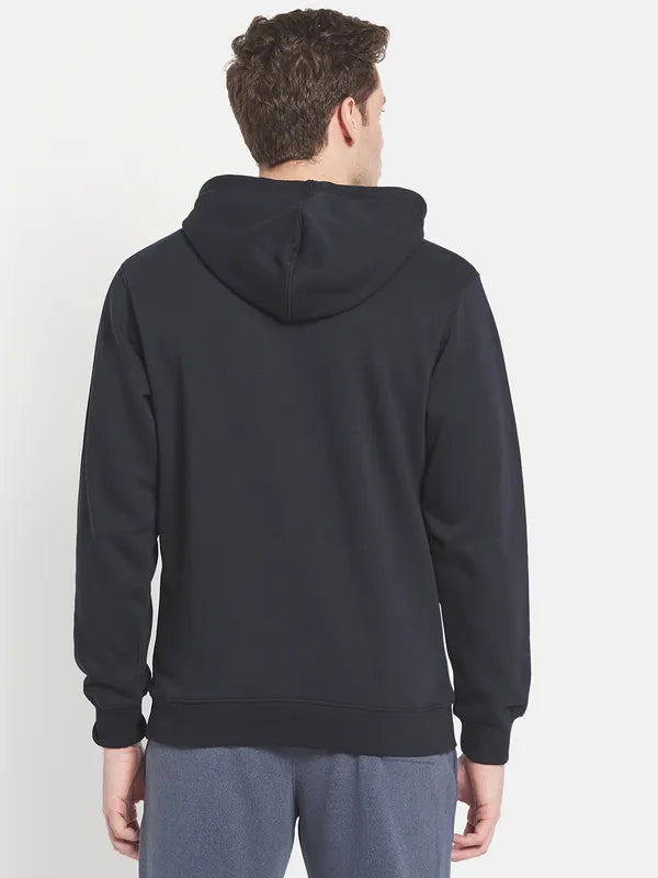 Men Navy Blue Printed Hooded Sweatshirt