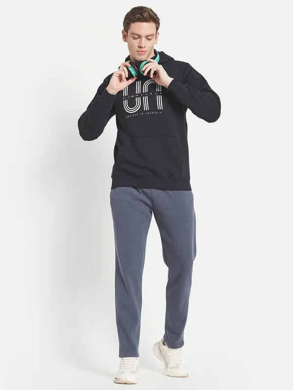 Men Navy Blue Printed Hooded Sweatshirt