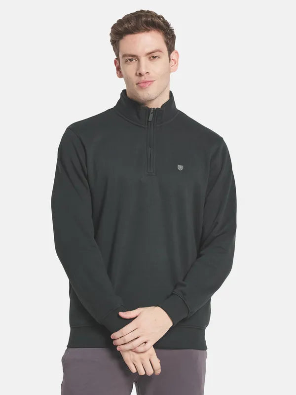 Men Olive Green Fleece Sweatshirt