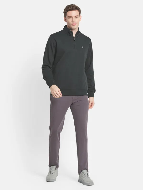 Men Olive Green Fleece Sweatshirt