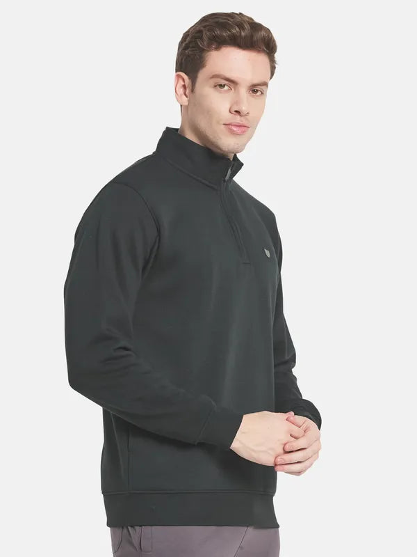 Men Olive Green Fleece Sweatshirt