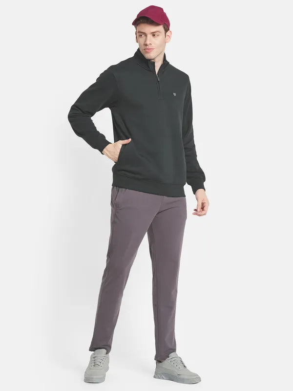 Men Olive Green Fleece Sweatshirt