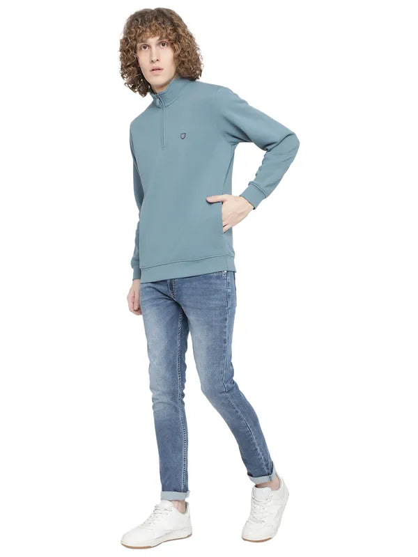 Octave Men Blue Solid Fleece Sweatshirt
