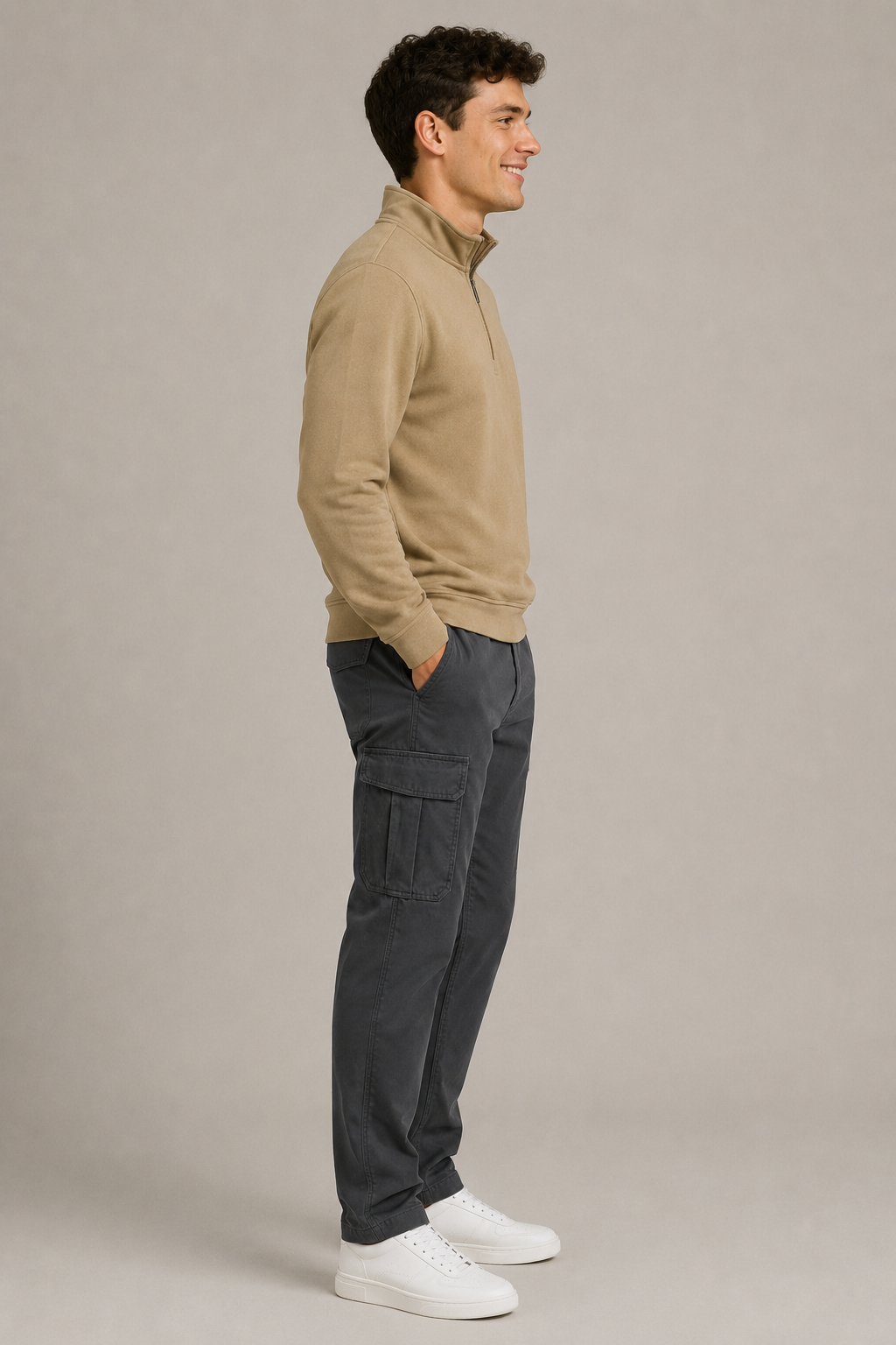 Men’s Khaki Suede Half-Zip Winter Sweatshirt