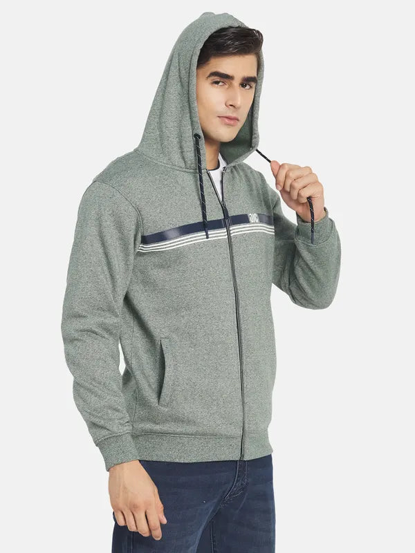 Octave Men Olive Green Printed Hooded Sweatshirt