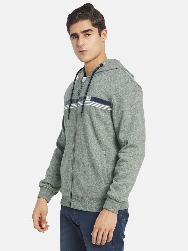 Octave Men Olive Green Printed Hooded Sweatshirt