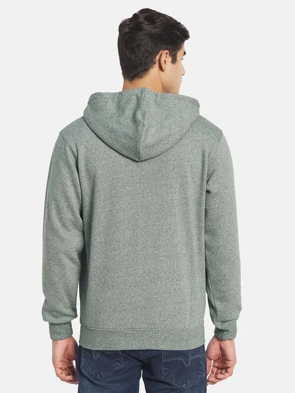Octave Men Olive Green Printed Hooded Sweatshirt