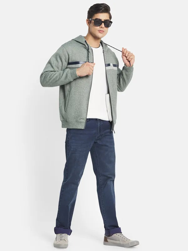 Octave Men Olive Green Printed Hooded Sweatshirt