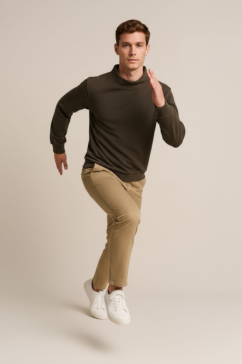 Octave Men Solid High Neck Sweatshirt