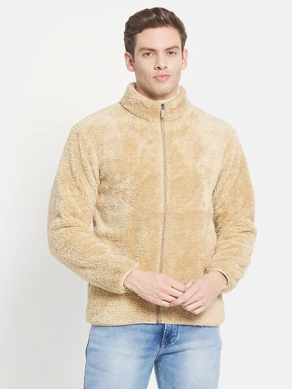 Plus Size Men Beige Solid Sweatshirt