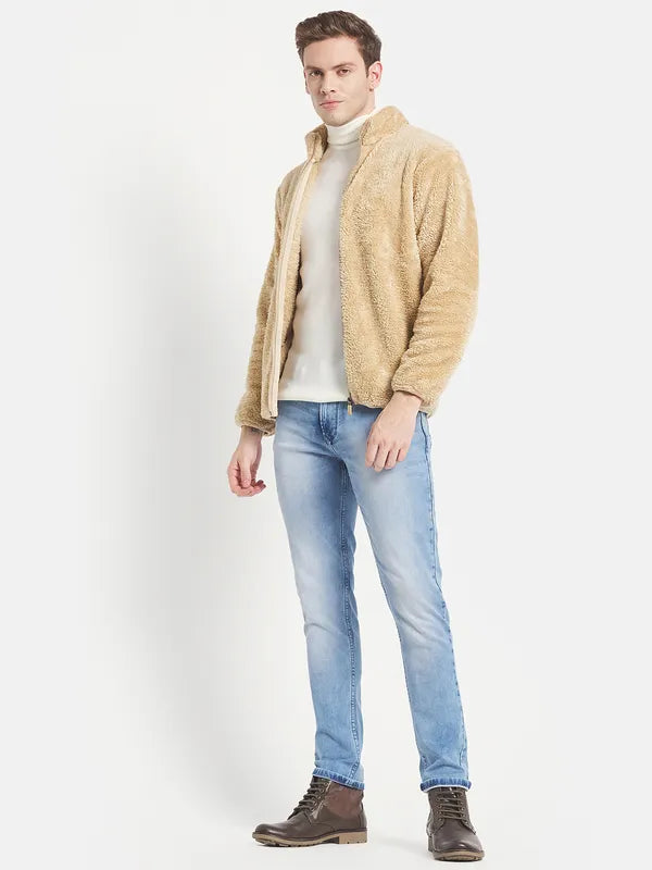 Plus Size Men Beige Solid Sweatshirt