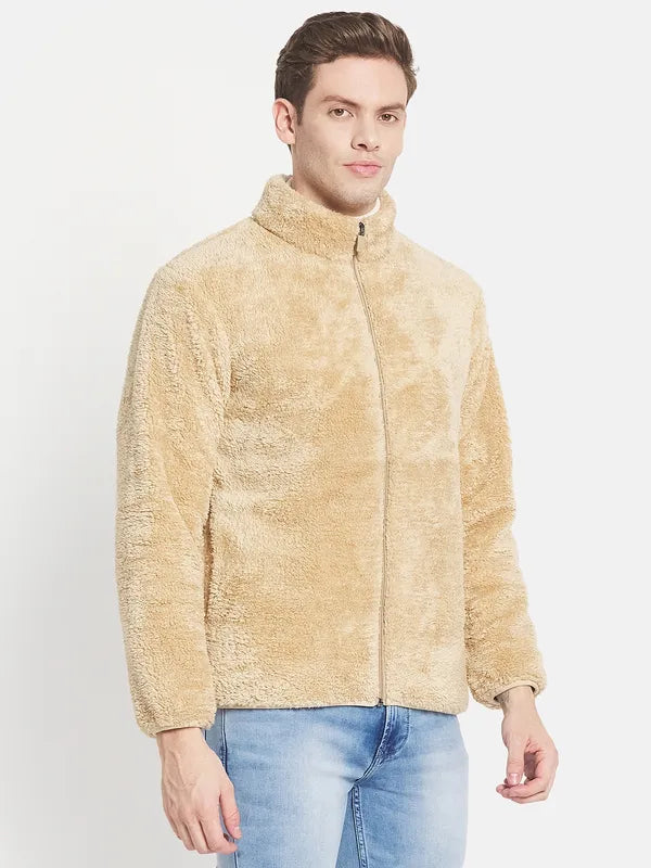 Plus Size Men Beige Solid Sweatshirt