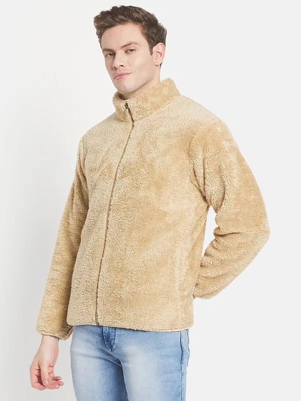 Plus Size Men Beige Solid Sweatshirt