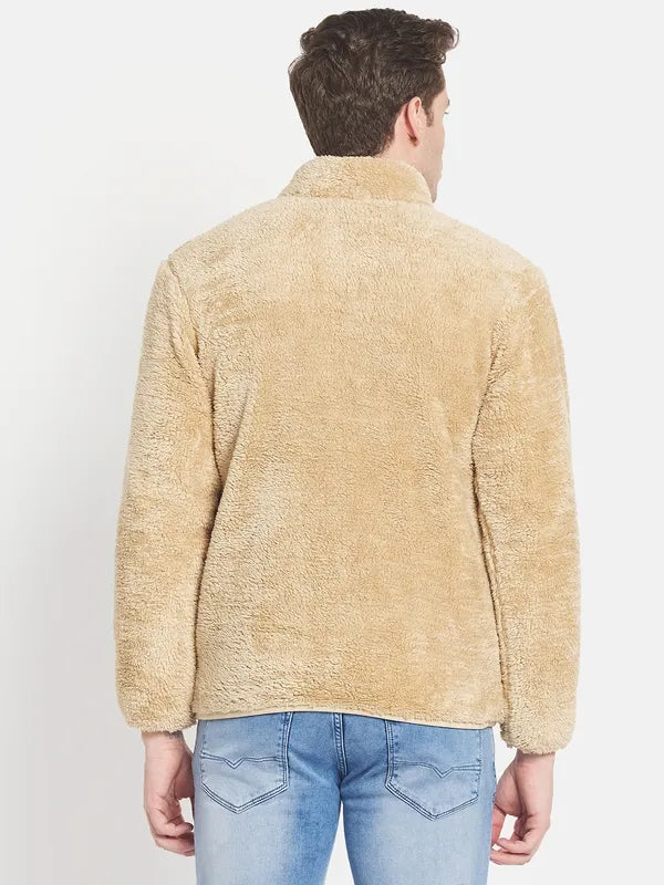 Plus Size Men Beige Solid Sweatshirt