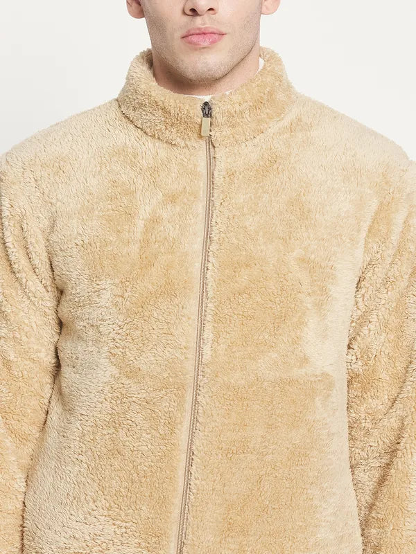 Plus Size Men Beige Solid Sweatshirt